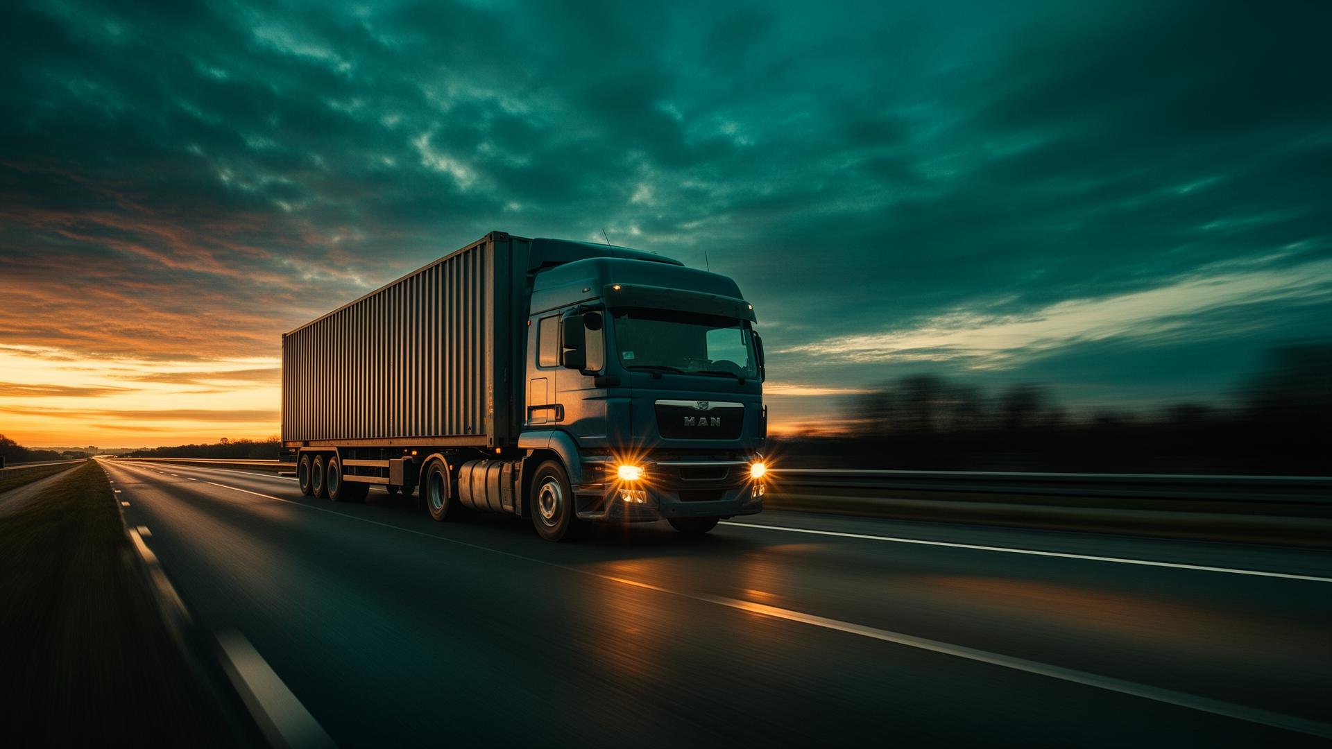 Freight truck at dusk